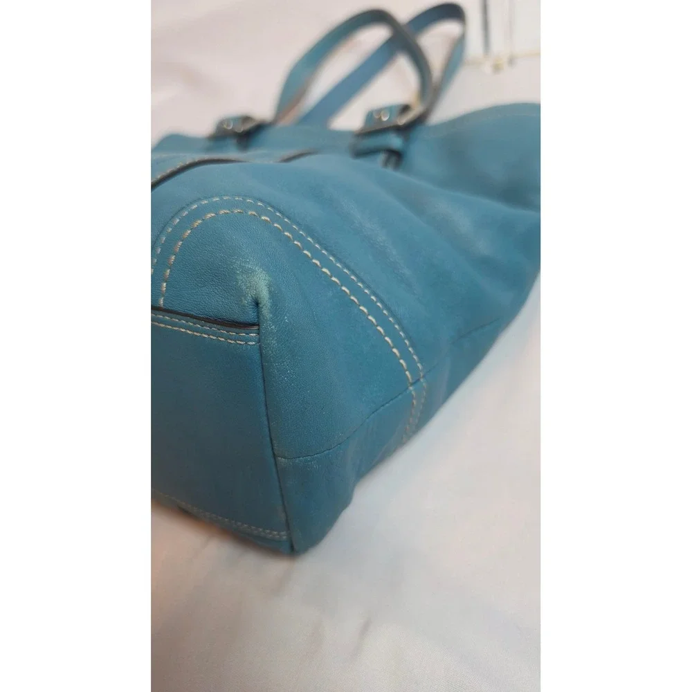 Coach Hampton Teal Blue Leather Tote Shoulder Bag Y2K F11201 10195 Vintage